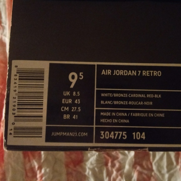 AIR JORDAN 7 RETRO CARDINAL 2011 - Picture 7 of 7